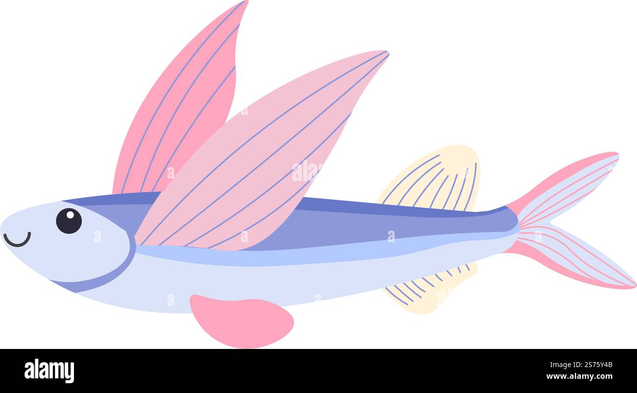 Wassertier mit Schwanz und Flossen, isoliertes Fischsymbol. Tropische oder exotische Art, Schwimmen und Schwimmen. Aquarium oder natürlicher Lebensraum. Unterwasserfauna, Wasserbewohner. Vektor in abgewickelten Formaten. Fisch Wassertier mit Schwanz und Flossen Vektor Stock Vektor