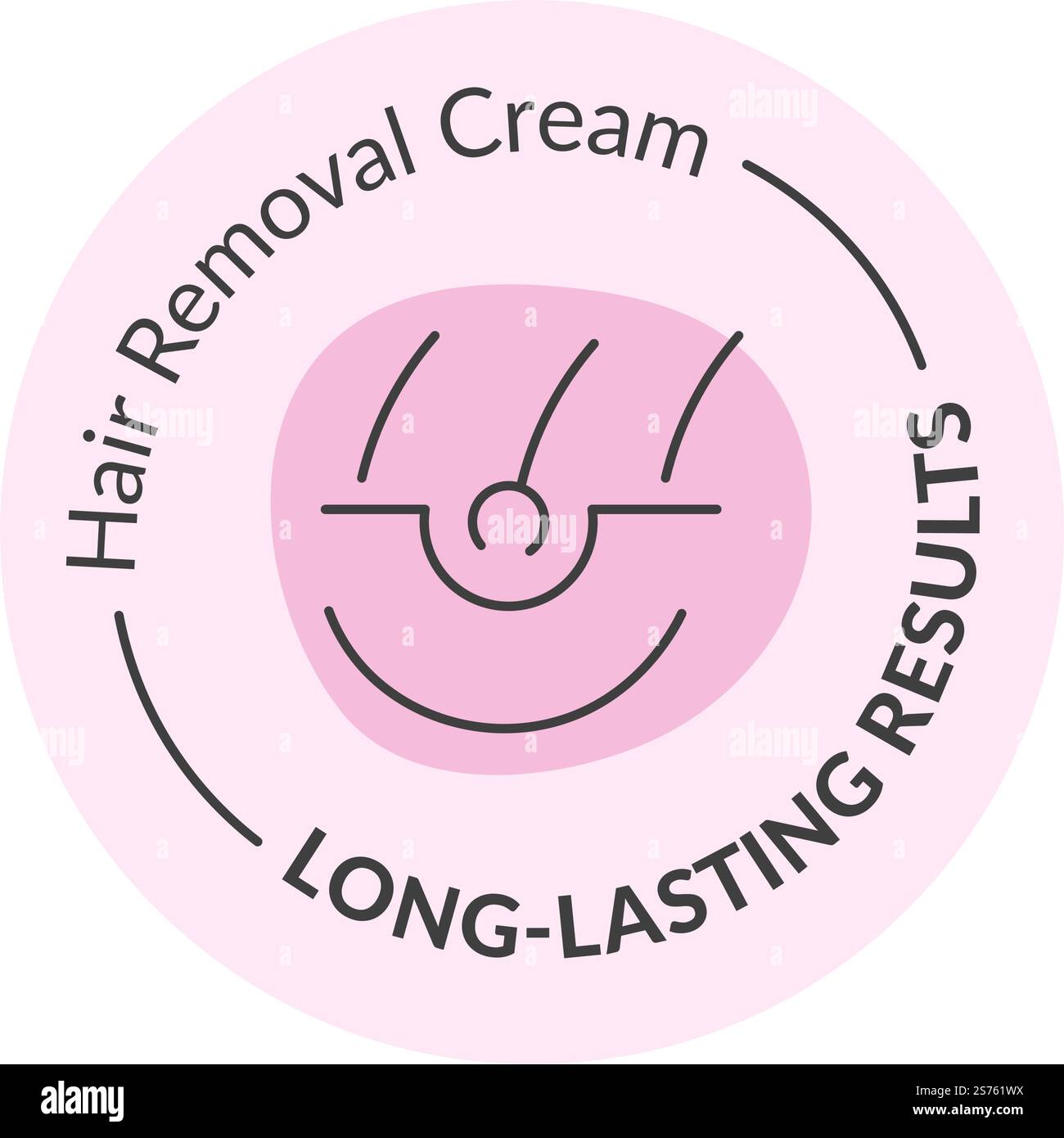 Langzeitergebnisse der Haarentfernungscreme. Die Lotion hilft beim Epilieren und Enthaarung. Schönheitsverfahren und Routine. Etikett oder Emblem für Verpackung, Banner oder Logo. Vektor in abgewickelter Form. Haarentfernungscreme, langanhaltende Ergebnisse, Etikett Stock Vektor