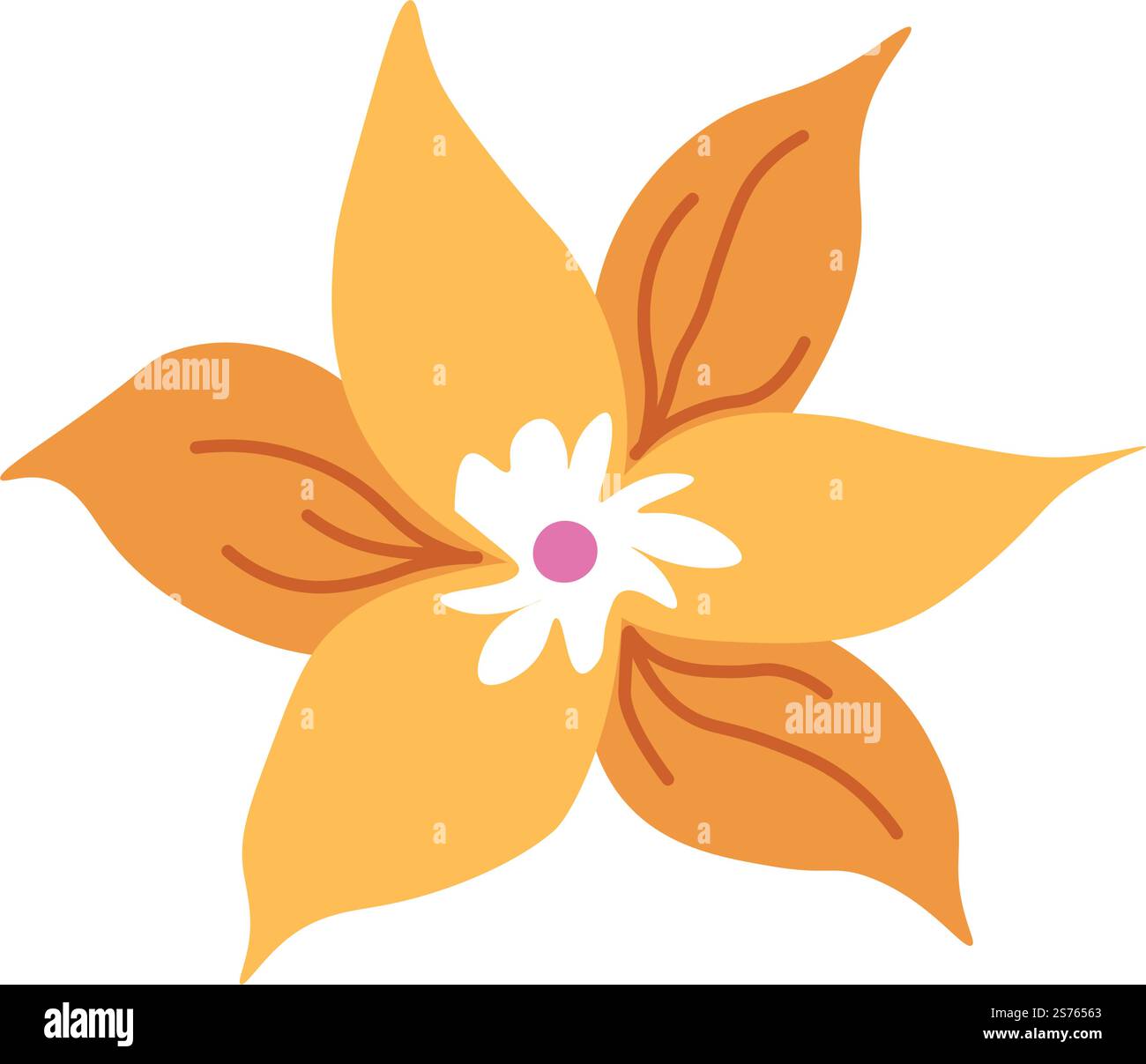 Pflanze mit Blütenblättern, isolierte tropische Blume blüht. Exotische Blütendekoration, blühende Zimmerpflanze mit Blütenblättern. Dekorative Botanik, Verzierung, elegantes Ornamentmotiv. Vektor in abgewickelter Form. Tropische Blume blüht, Pflanze mit Blütenvektor Stock Vektor