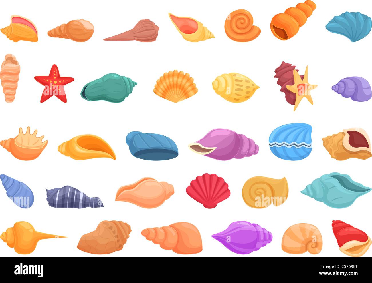Conch-Symbole setzen Cartoon-Vektor. Shell Beach. Muschelcharakter. Conch-Symbole setzen Cartoon-Vektor. Shell Beach Stock Vektor