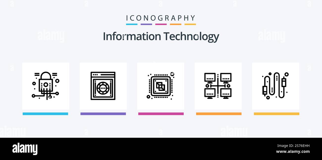 Informationstechnologie Line 5 Symbolpaket mit Satellit. Kommunikation. Schließfach. Prozessor. Computer. Kreatives Symboldesign Stock Vektor