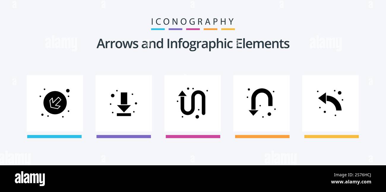 Arrow Glyph 5 Icon Pack mit Curved. Pfeil. Pfeile. Nach unten. unterschreiben Sie. Kreatives Symboldesign Stock Vektor