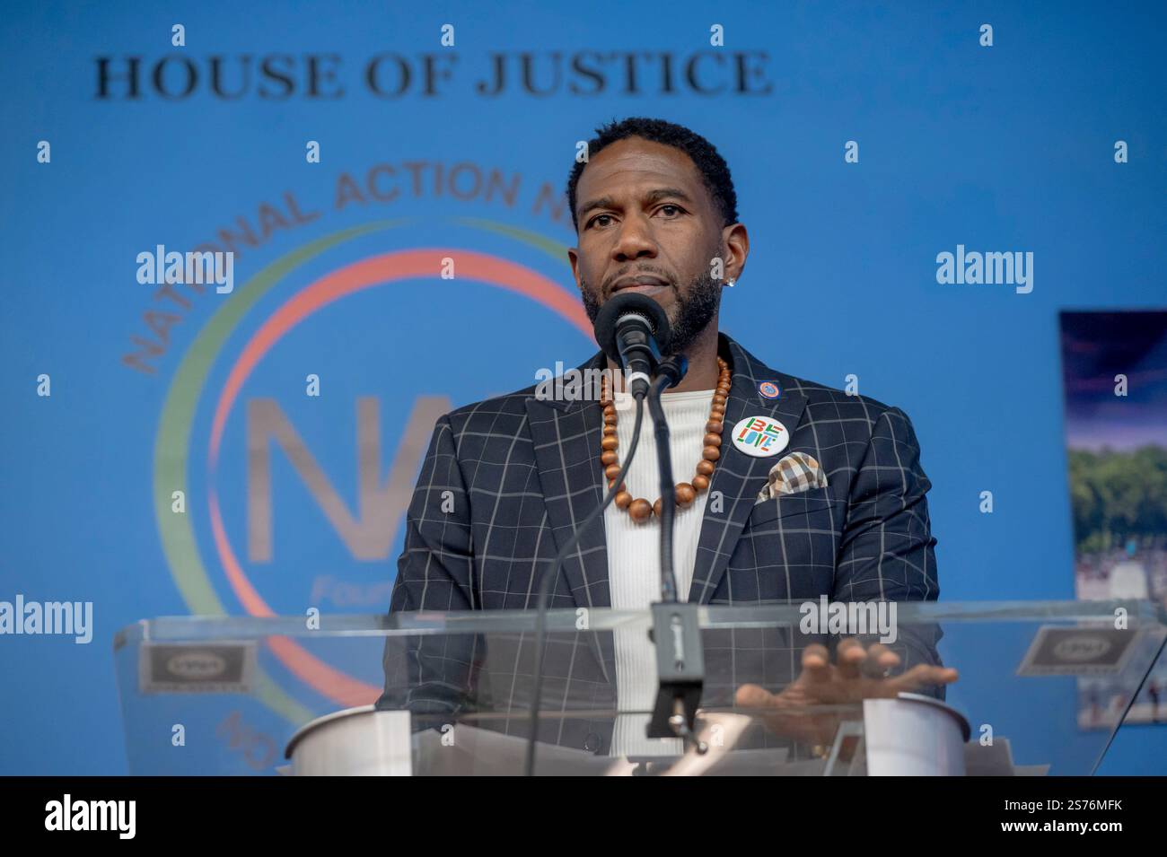 New York, Usa. Januar 2025. New York City Staatsanwalt Jumaane Williams spricht während eines Martin Luther King Jr. Tagesveranstaltung in Harlem. (Foto: Ron Adar/SOPA Images/SIPA USA) Credit: SIPA USA/Alamy Live News Stockfoto
