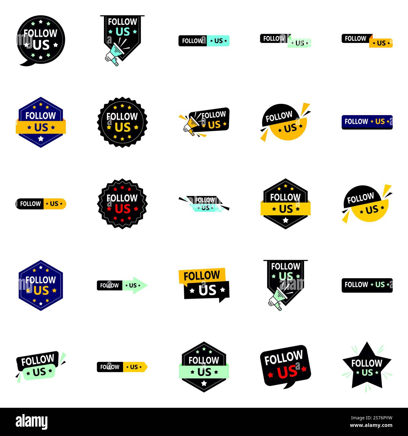 25 elegante Folge-uns-Banner für Instagram und Twitter Stock Vektor