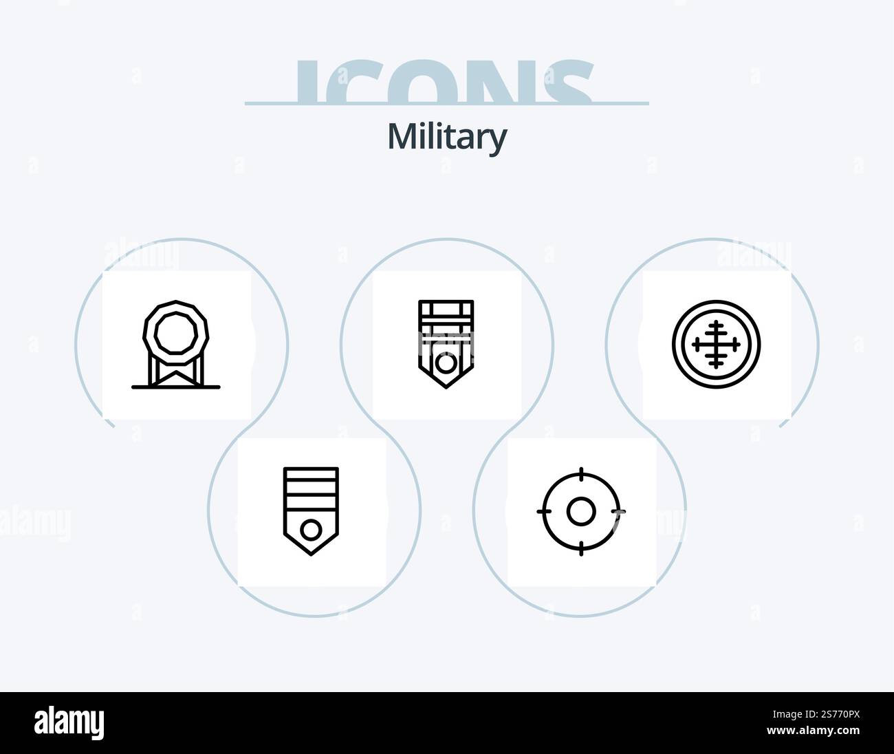 Military Line Icon Pack 5 Icon Design. Position. Kreis. Ein Soldat. Tag. rang Stock Vektor