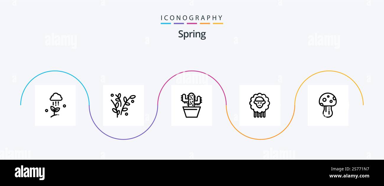 Spring Line 5 Icon Pack mit Pilzen. Schafe. Frühling. ram Frühling Stock Vektor