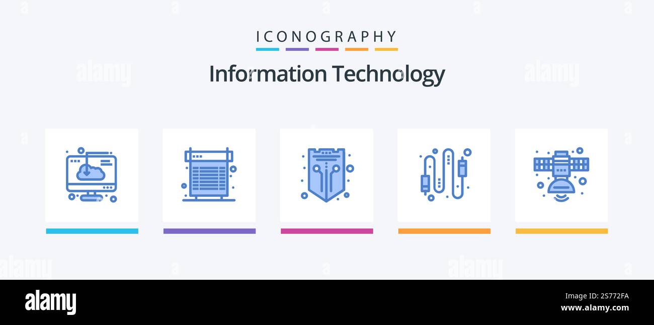 Informationstechnologie Blue 5 Symbolpaket inkl. Computer. Audio. Wärme. Web. Schutz. Kreatives Symboldesign Stock Vektor