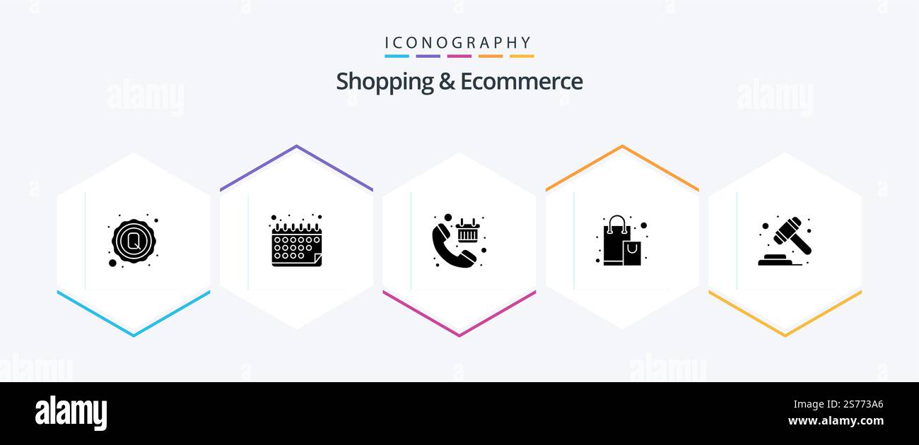 Shopping und E-Commerce 25-Glyph-Icon-Paket einschließlich Auktion. Einkaufen. Ruf an. Einkaufen. Einkaufen Stock Vektor