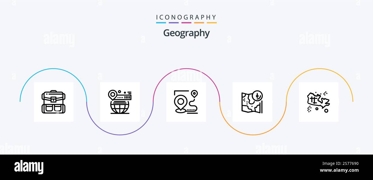 Geo Graphy Line 5 Symbolpaket mit gps. Karte. Globus. Position. Ziel Stock Vektor
