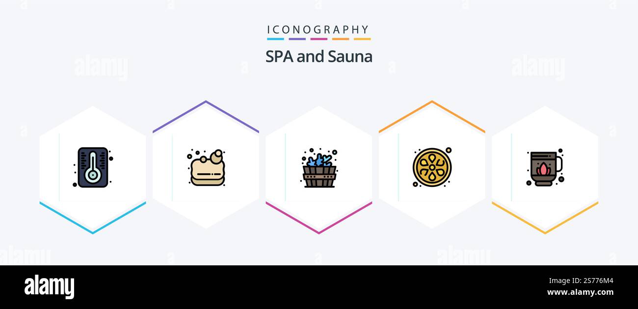 Sauna 25 FilledLine Icon-Paket inklusive . . Spa. lotus! jag Stock Vektor