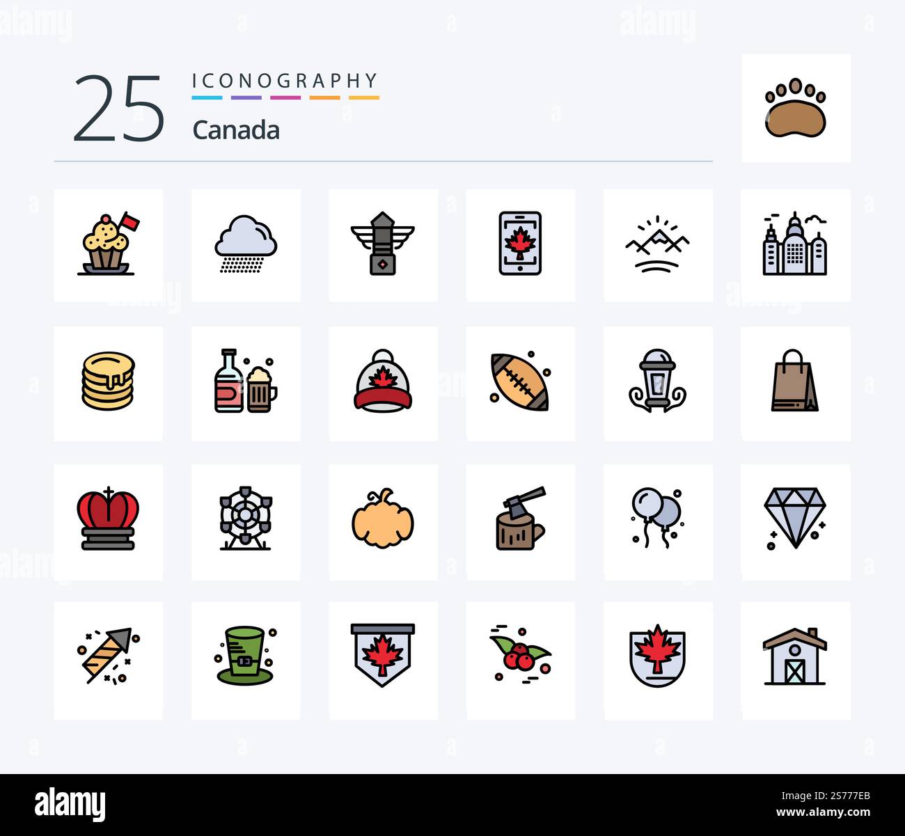 Canada 25 Line Filled Icon Pack mit Fluss. Blatt. Straße. kanada. Mobil Stock Vektor