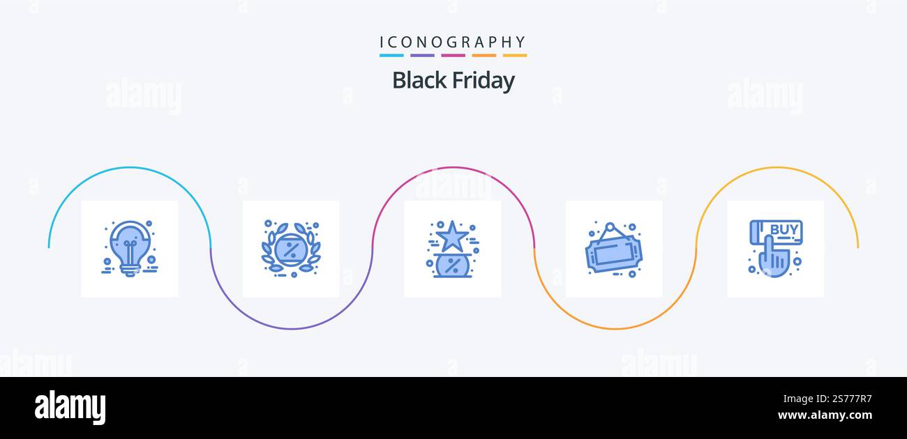 Black Friday Blue 5 Icon Pack inklusive Sonderangebot. unterschreiben Sie. Etikett. Stern. Freitag Stock Vektor
