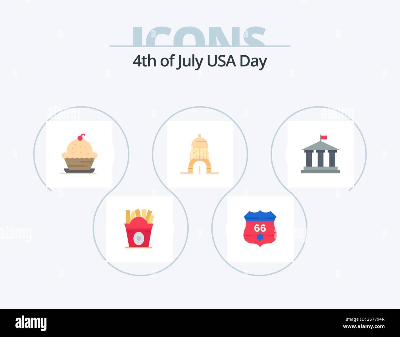 Usa Flat Icon Pack 5 Icon Design. Flagge. usa. Kuchen. Gebäude. thanksgiving Stock Vektor