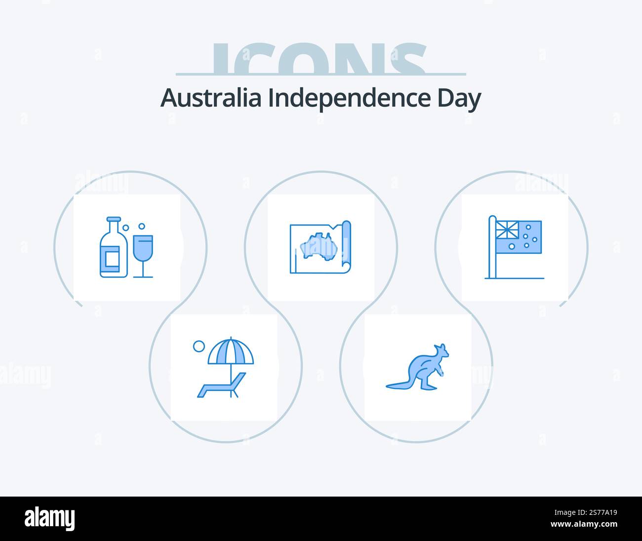 Australia Independence Day Blue Icon Pack 5 Icon Design. Land. australien. Einheimisch. Whiskey. Bar Stock Vektor
