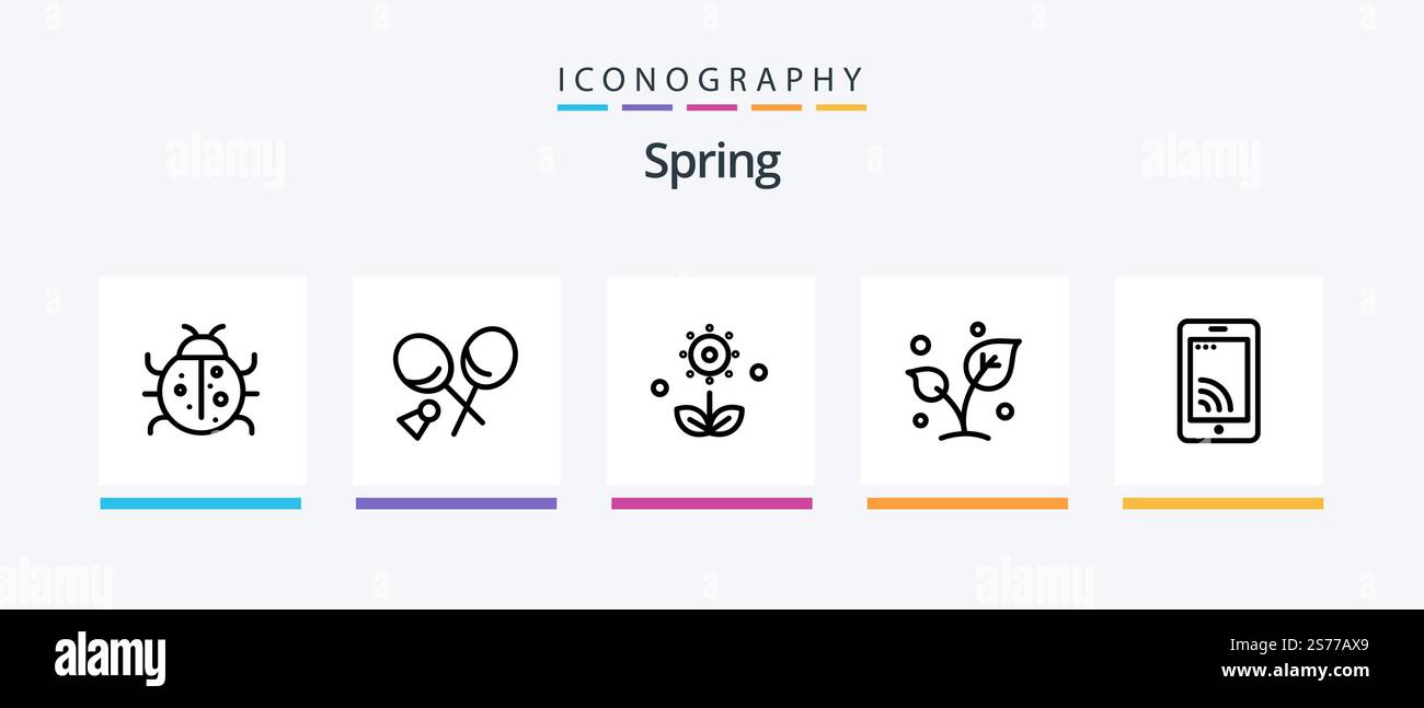 Spring Line 5 Icon Pack mit Feder. ostern. Service. Ei, Natur. Kreatives Symboldesign Stock Vektor