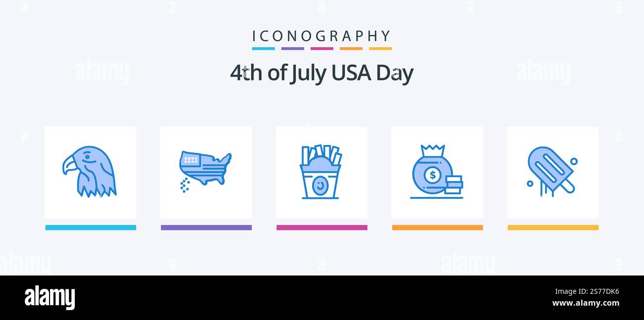 USA Blue 5 Icon Pack mit Creme. amerikaner. Frise. Geld. Dollar. Kreatives Symboldesign Stock Vektor