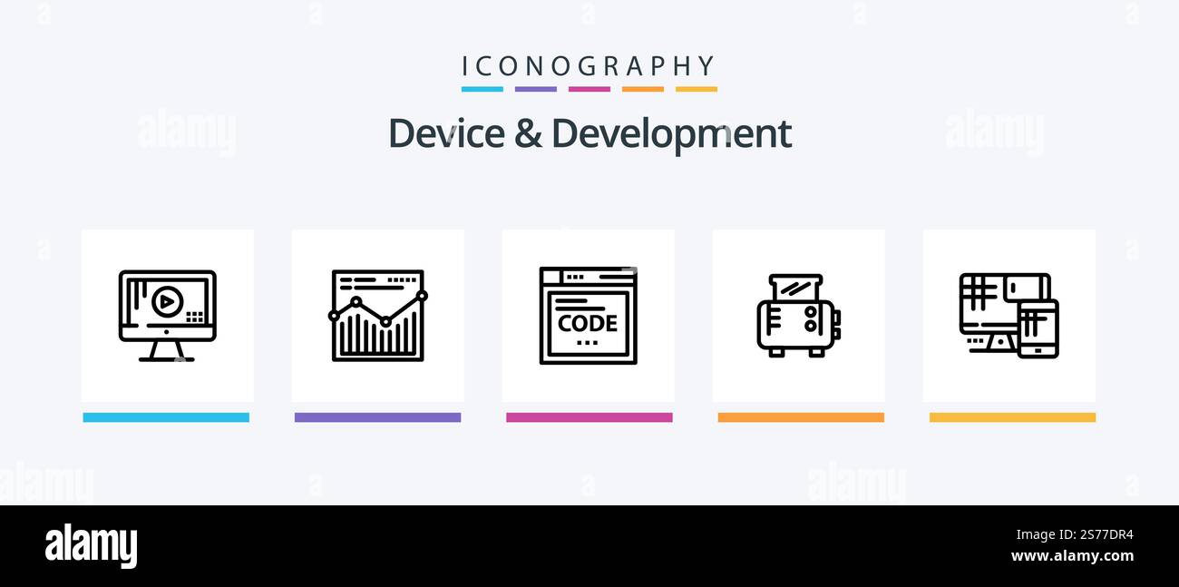 Icon Pack für Gerät und Entwicklungslinie 5 einschließlich Toastmaschine. Kabellos. Browser. Empfänger. Telefon. Kreatives Symboldesign Stock Vektor