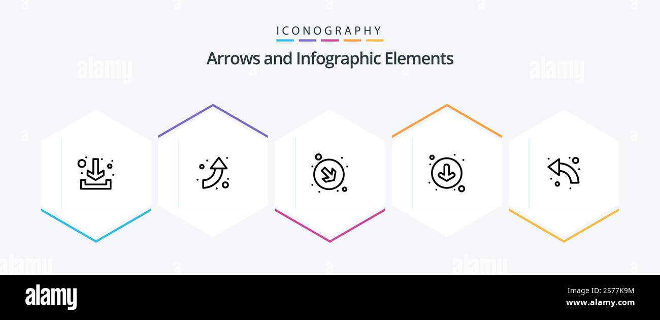 Arrow 25 Line Symbolpaket mit . Nach links. - Ja, genau. Gekrümmt. Pfeil Stock Vektor