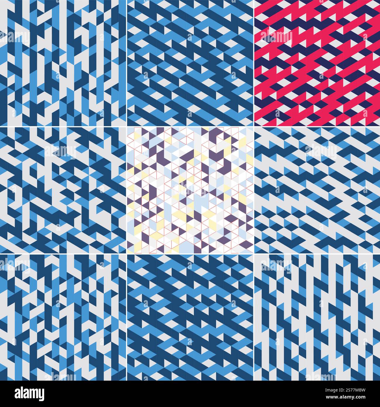 Titelblattabdeckungen mit farbenfrohen isometrischen Formen und Linien, die sich überlappen. Plakate. Poster. Flyer. Und Bannerdesigns; Vektorillustration Stock Vektor