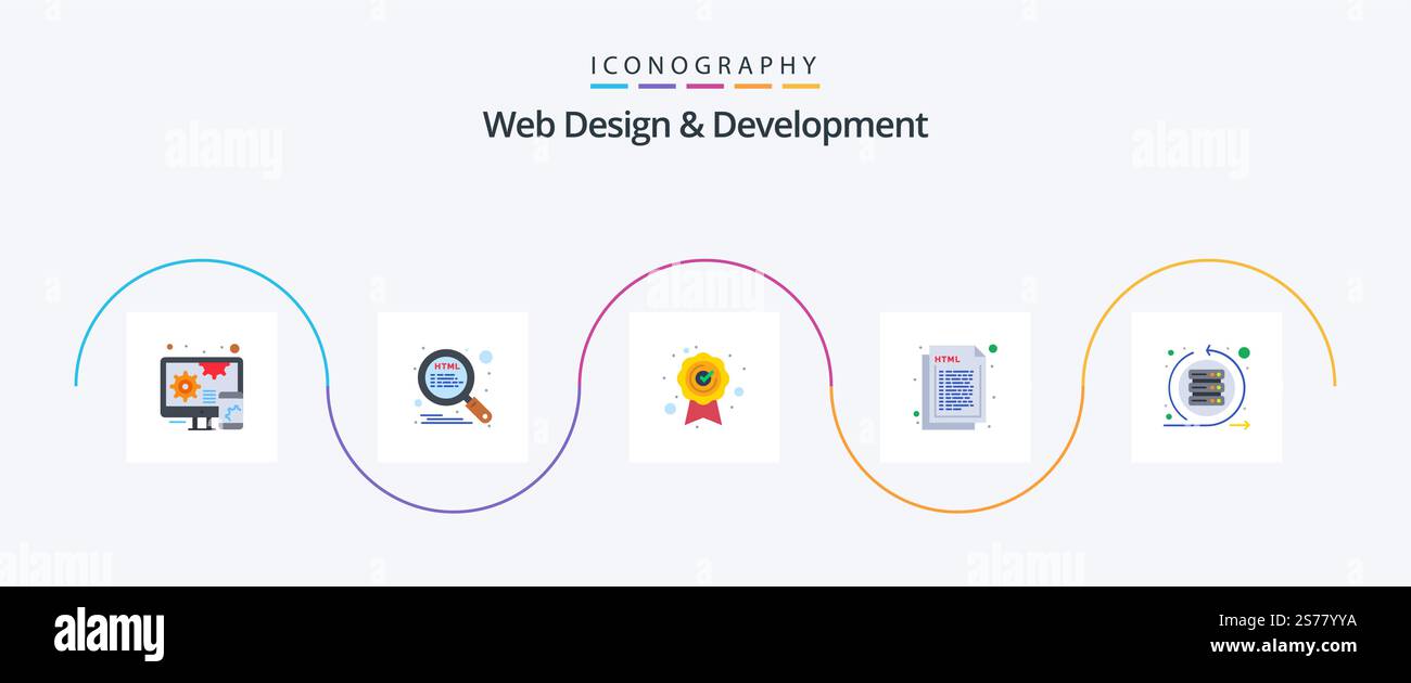 Web Design and Development Flat 5 Icon Pack mit Scrum. Agil. Qualitätssicherung. Web. html Stock Vektor