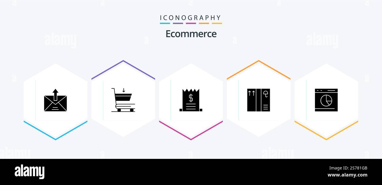 E-Commerce 25-Glyph-Symbolpaket mit Statistiken. e Handel. Diagramm. Paket Stock Vektor