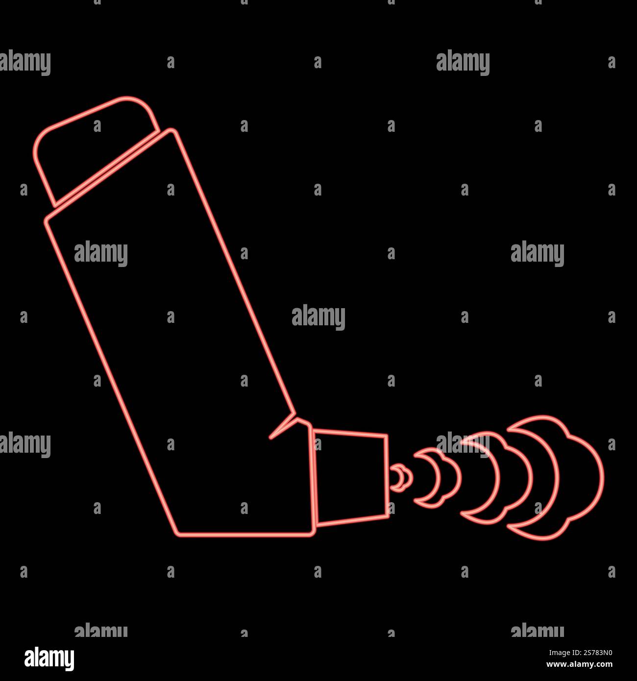 Neon Hand Inhalator Spray für Behandlung Asthma Husten Relief Konzept Inhalation allergischer Patient rote Farbe Vektor Illustration Bild flache Art Licht. Neon Hand Inhalator Spray für Behandlung Asthma Husten Relief Konzept Inhalation allergischer Patient rote Farbe Vektor Illustration Bild flach Stil Stock Vektor