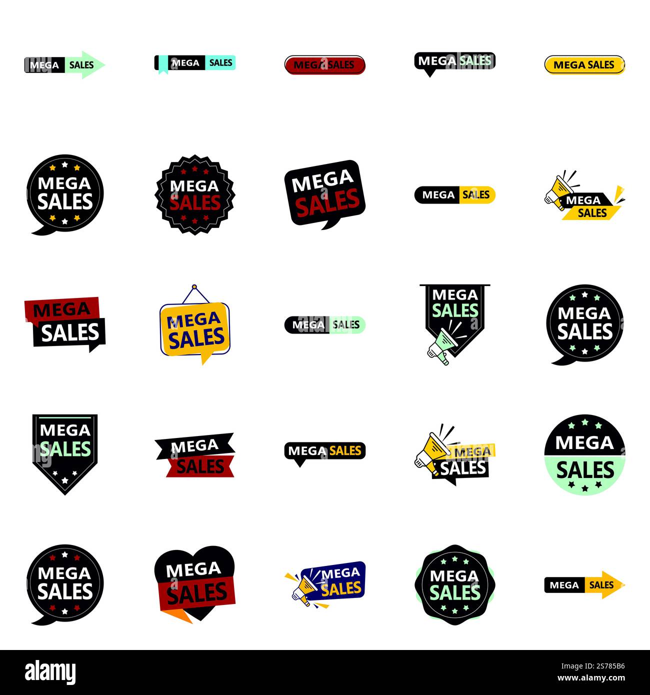 Mega Sale Bundle 25 vielseitige Vektordesigns für alle Arten von Marketing- und Werbekampagnen Stock Vektor