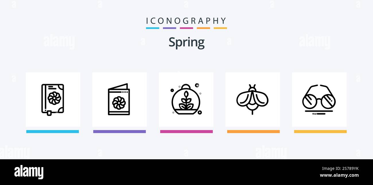 Spring Line 5 Icon Pack Mit . Anzeigen. Rose. Auge. Frühling. Kreatives Symboldesign Stock Vektor