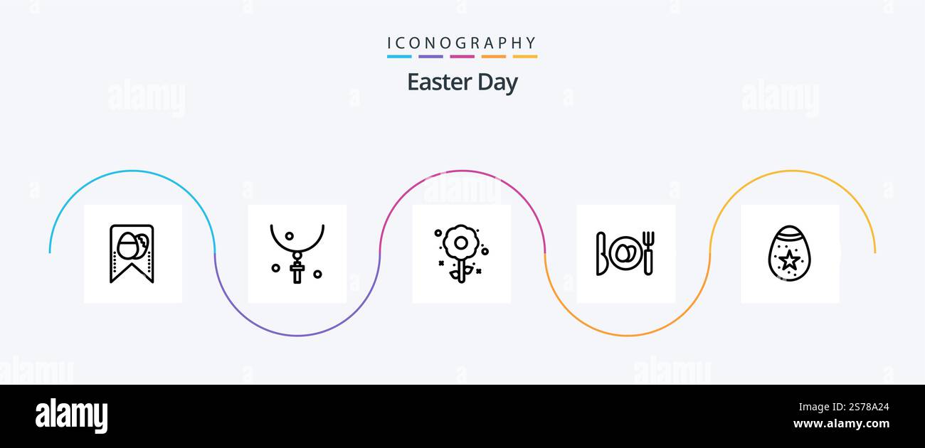 Ostern Line 5 Icon Pack inklusive ostern. Vogel. Blume. ostern. Abendessen Stock Vektor
