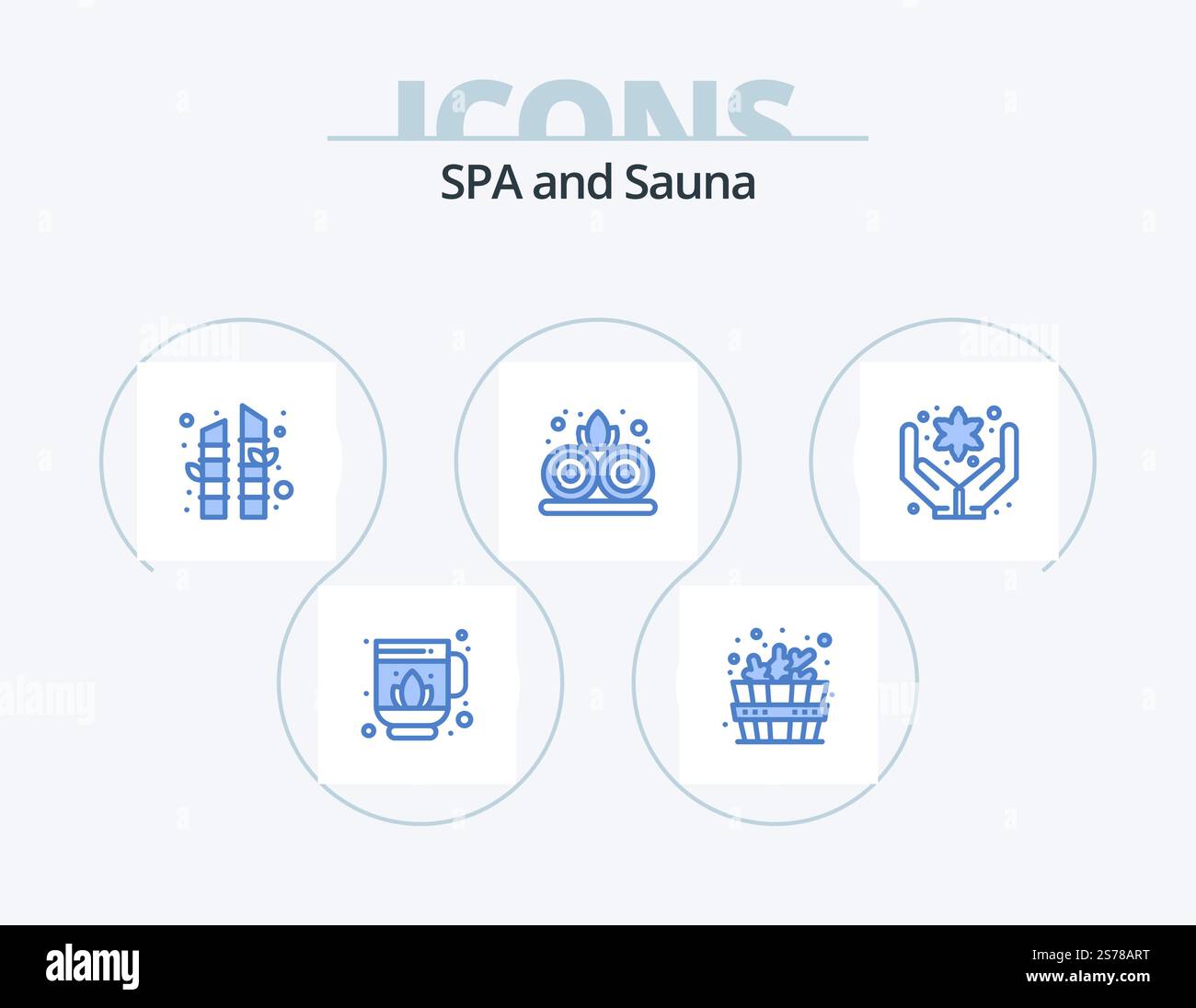 Sauna Blue Icon Pack 5 Icon Design. . . Sauna. Blume. Die Hand Stock Vektor