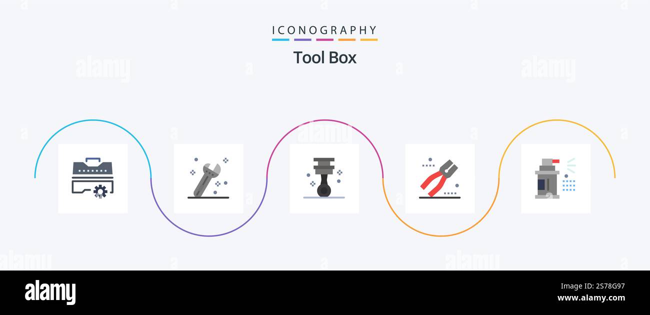 Tools Flat 5 Icon Pack inklusive Spray. Flasche. Garage. Werkzeug. Eine Zange Stock Vektor