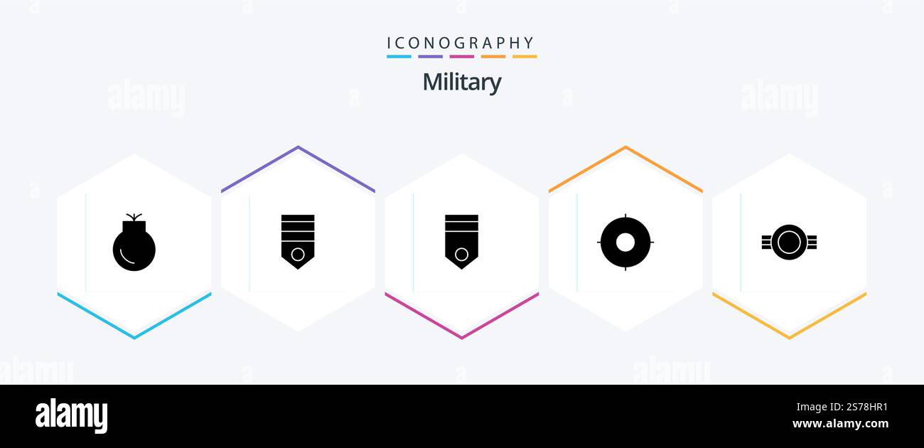 Military 25 Glyph Icon Pack mit Rang. Militär. Ein Soldat. Abzeichen. Ziel Stock Vektor Military 25 Glyph Icon Pack mit Rang. Militär. Ein Soldat. Abzeichen. Ziel Stock Vektor