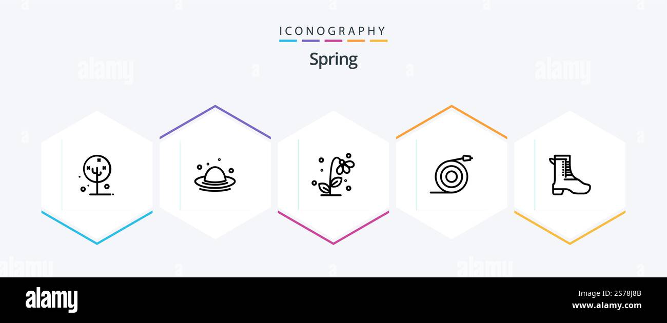 Spring 25 Line Symbolpaket mit Wasser. Durchfluss. Frühling. Gekrümmt. Die Natur Stock Vektor