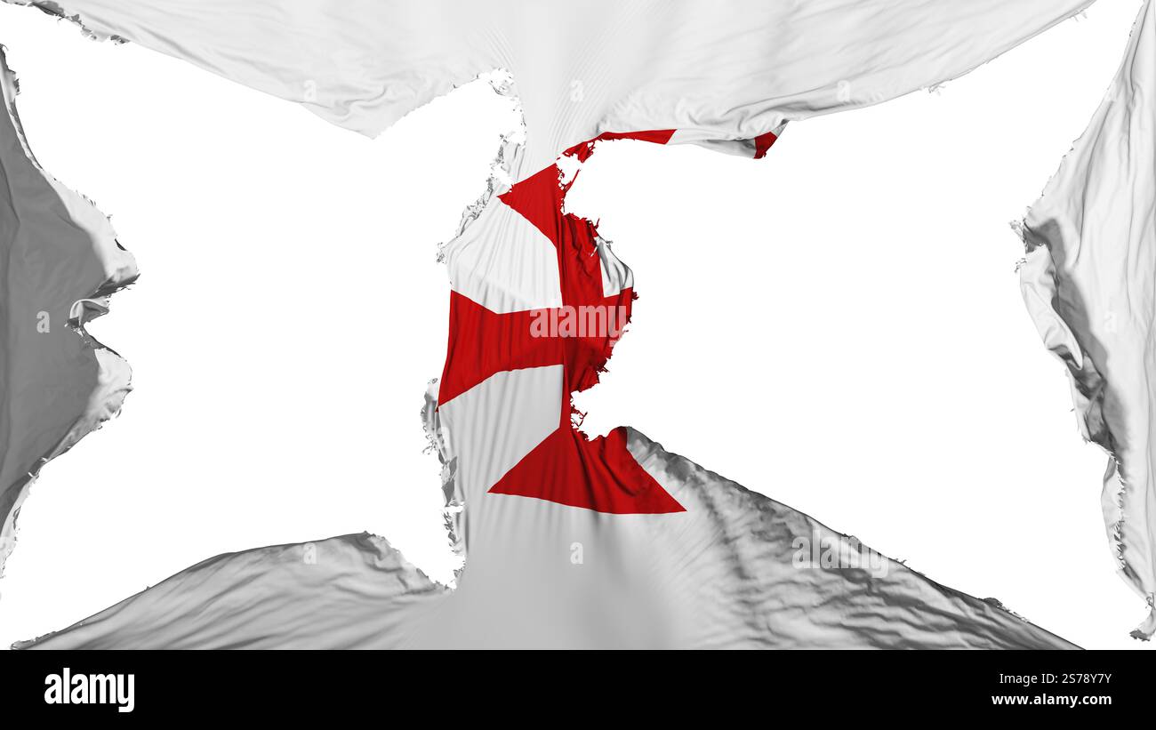 Zerstörte Stadt Sucre, Hauptstadt Boliviens Flagge, weißer Hintergrund, 3D-Darstellung Stockfoto