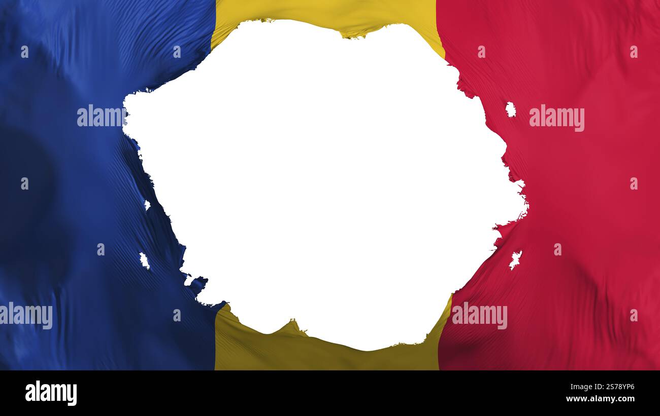 Gebrochene Tschad-Flagge, weißer Hintergrund, 3D-Rendering Stockfoto