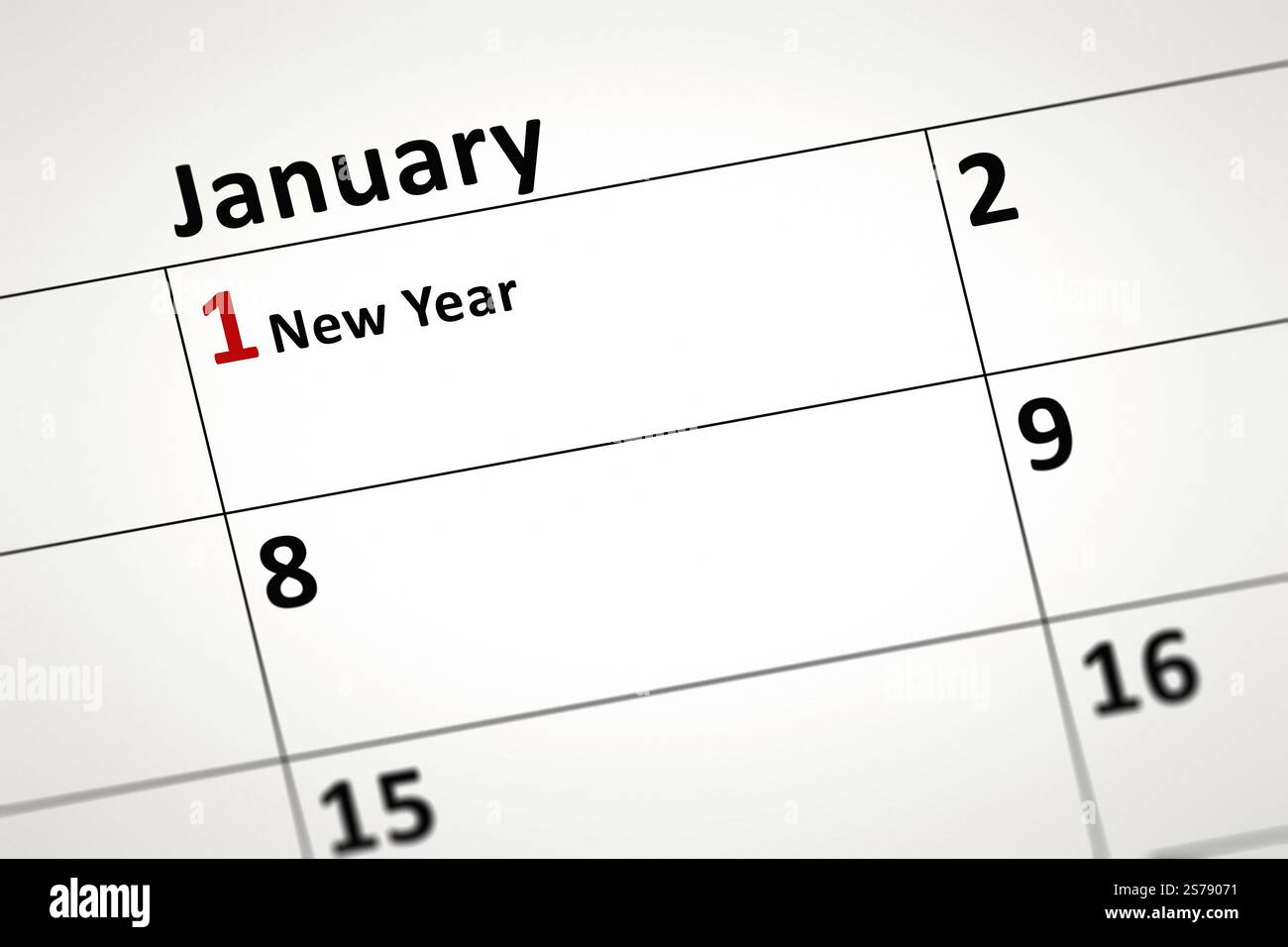 Ein Bild von einem Kalender Detail zeigt Januar die ersten neuen Jahr Stockfoto
