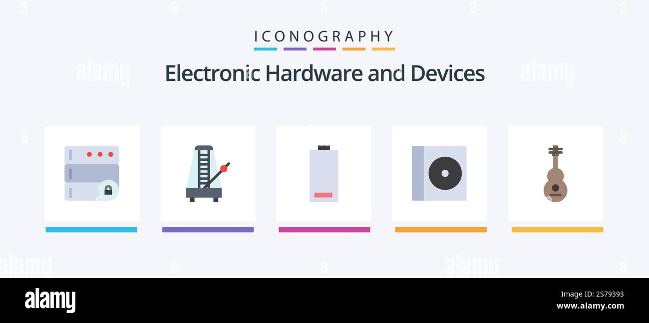 Devices Flat 5 Icon-Paket einschließlich Gerät. Scheibe Batterie. Kompakt. Niedrig. Kreatives Symboldesign Stock Vektor
