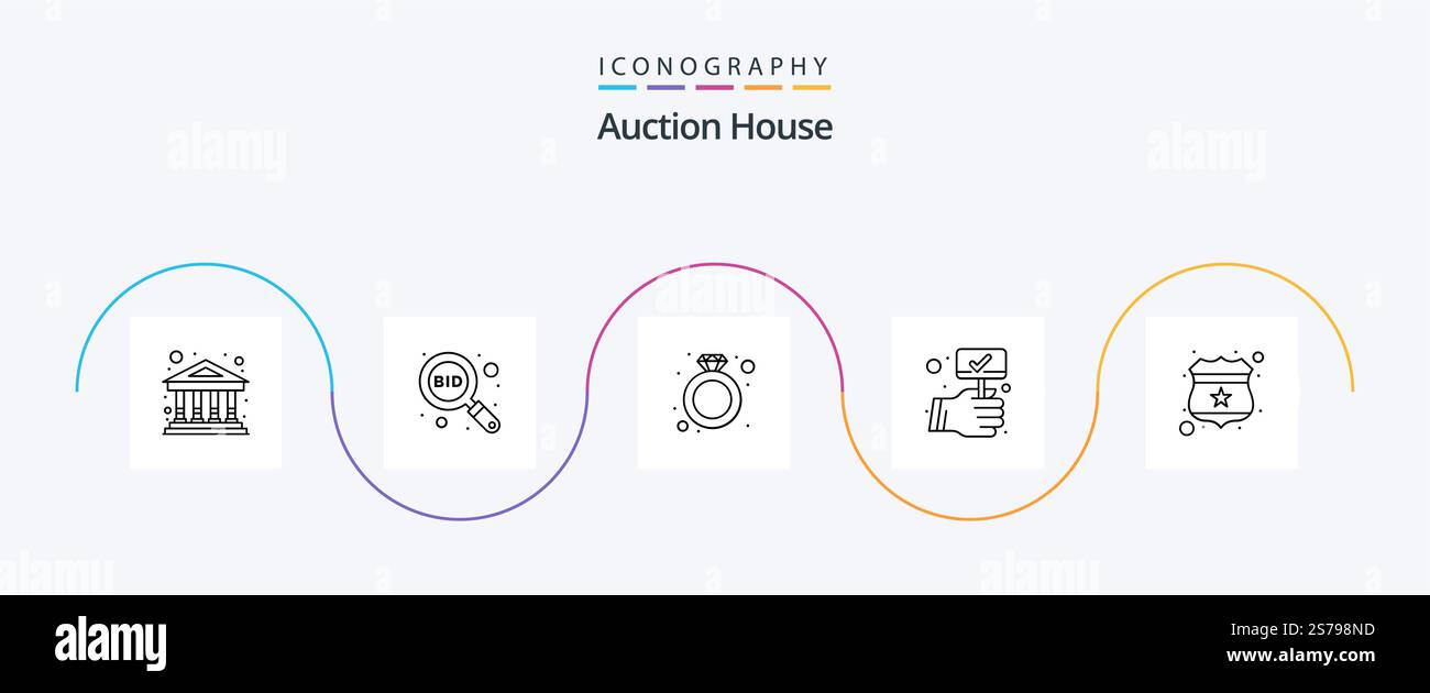 Auction Line 5 Icon Pack inklusive Protect. Etikett. Geschenk. Wettkampf. Aktiviert Stock Vektor