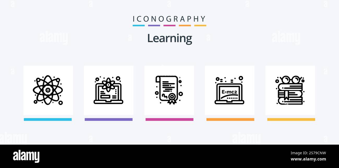 Lernspur 5 Icon Pack mit A+. Lernen. e-book. Kreide. abc. Kreatives Symboldesign Stock Vektor