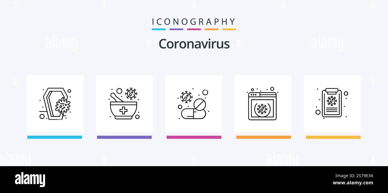 Coronavirus Line 5 Icon Pack mit Pille. Fieber. Gesundheitswesen. Husten. Nase. Kreatives Symboldesign Stock Vektor