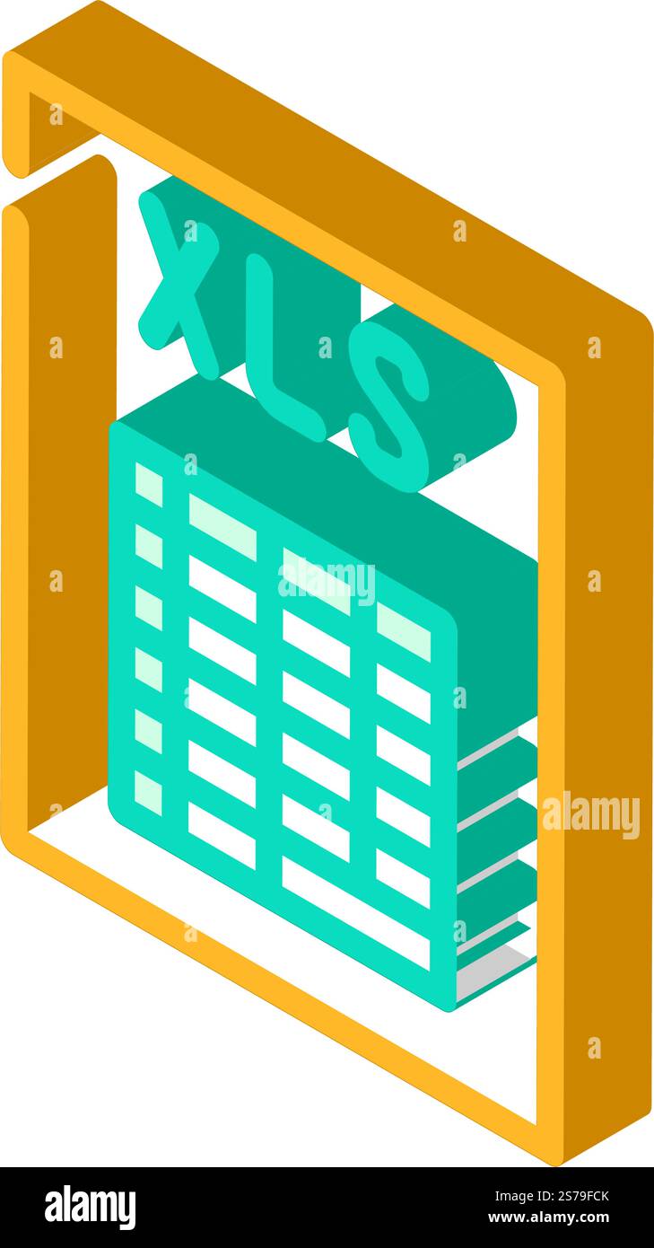 Isometrischer Symbolvektor im XLS-Dateiformat. Dokumentsignierung im XLS-Dateiformat. Isolierte Symboldarstellung. XLS-Dateiformat Isometrische Symbolvektorgrafik des Dokuments Stock Vektor