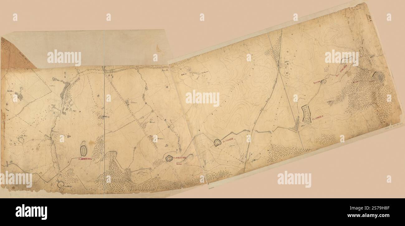 Topographische Karte, 1. Brigade, Verteidigungsanlagen nördlich von Potomac, Washington, D.C. 1863 von Hodasevich R. A. Stockfoto