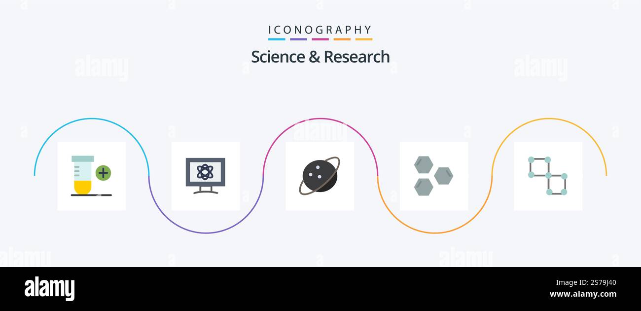Science Flat 5 Icon Pack inklusive Science. Gebunden. saturn. Leerzeichen. Wissenschaft Stock Vektor