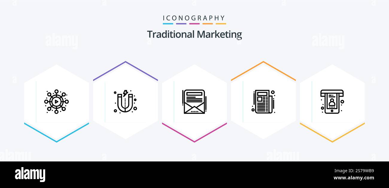 Traditionelles Marketing 25 Line Symbolpaket mit . Unterstützung. newsletter. Telefon. Am besten Stock Vektor