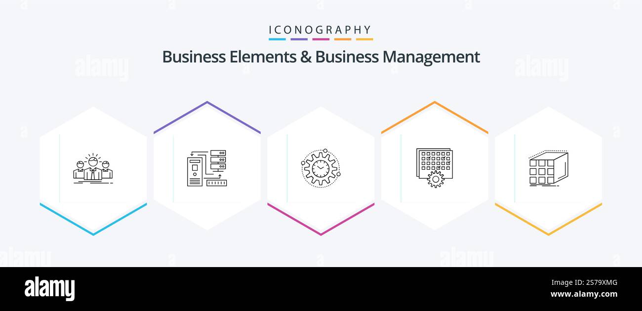 Business Elements und Business Management 25 Line Symbolpaket einschließlich Verarbeitung. Ereignis. Elektronisch. Projekt. Wird verarbeitet Stock Vektor