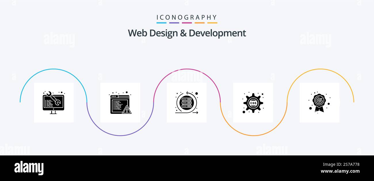 Web Design and Development Glyph 5 Icon Pack mit bester Qualität. vertragliche dienstleister. Agil. COG. Server Stock Vektor