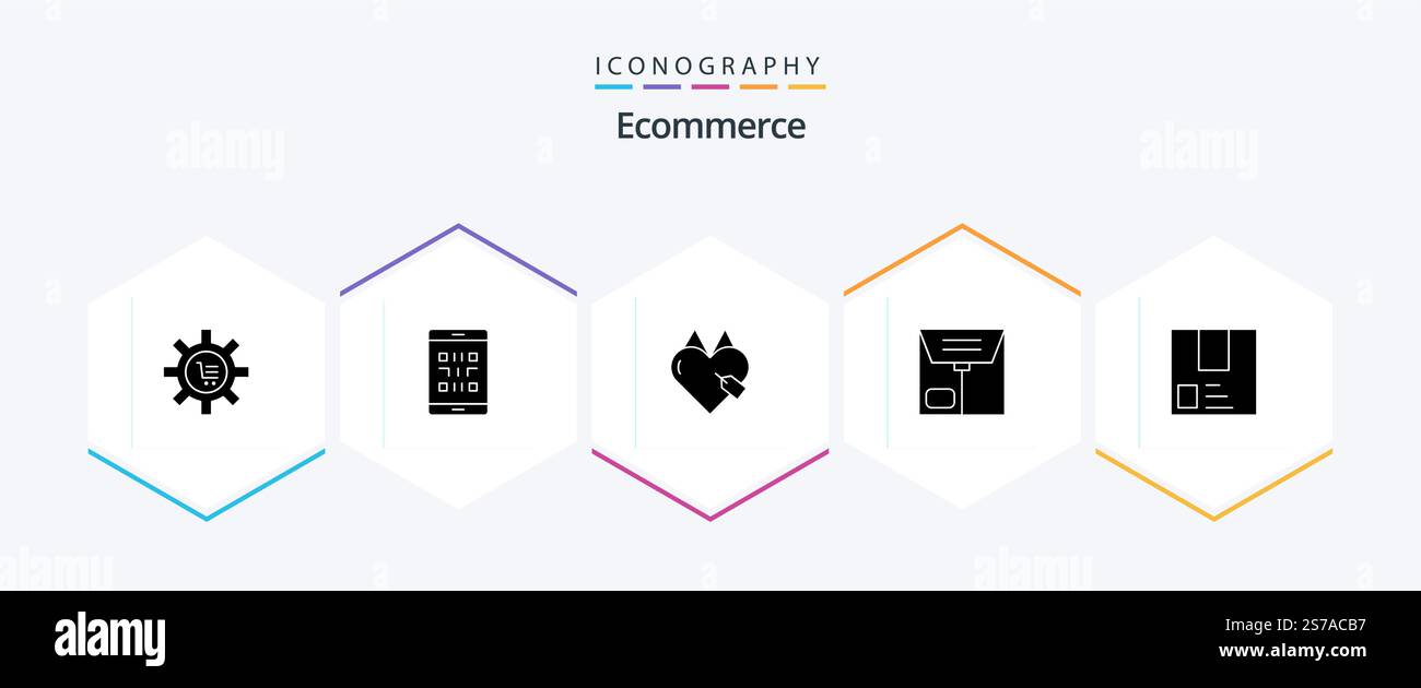 E-Commerce 25 Glyph-Symbolpaket einschließlich Deliver. e. qr. Handel. e-commerce Stock Vektor