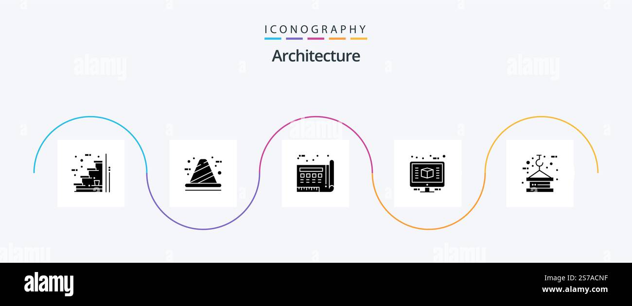 Architektur-Glyph-5-Symbolpaket einschließlich Computer. 3D. Baugewerbe. Drucken. Zeichnen Stock Vektor