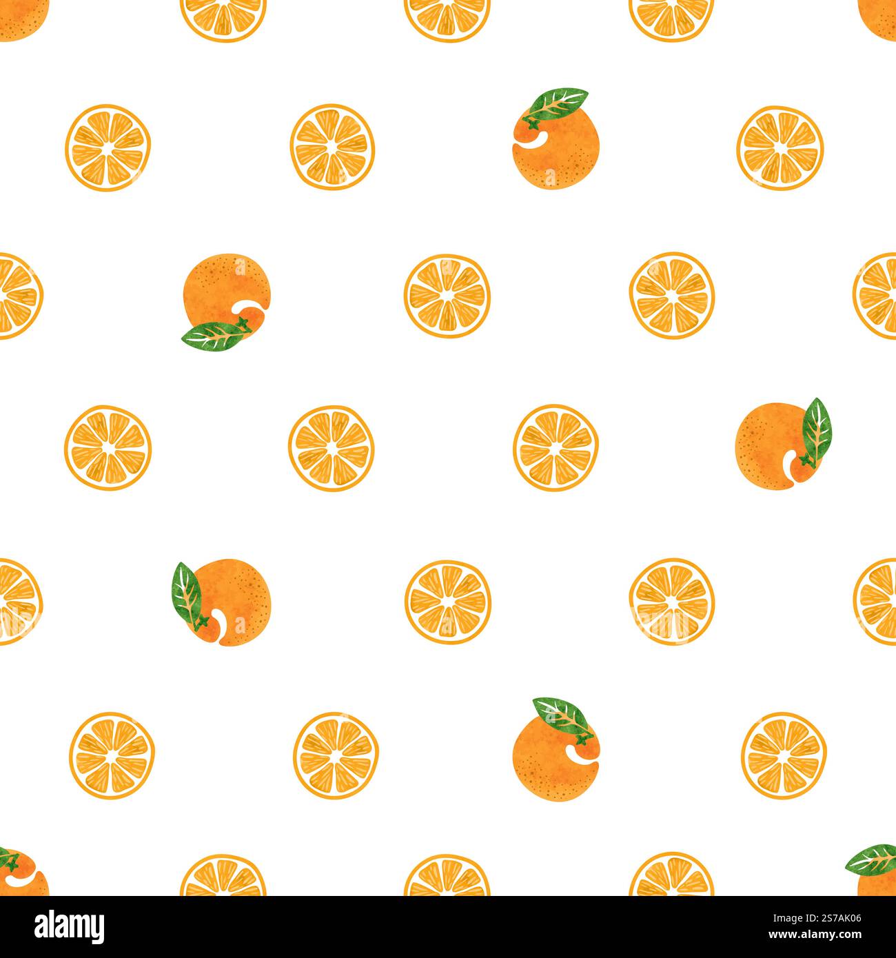 Nahtloses orangefarbenes Fruchtmuster. Vektor-Polka-Dot-Druck mit Aquarell-Zitrusfrucht-Scheiben Stock Vektor