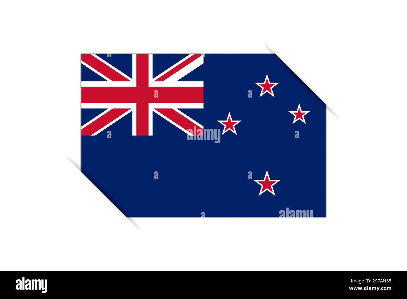 Neuseeländische Flagge - rechteckige bunte Flagge, die eine kulturelle Identität und ein kulturelles Erbe des Landes darstellt. Das Wesen des nationalen Stolzes und der Einheit. An den Ecken in einem Papieralbum befestigt Stock Vektor